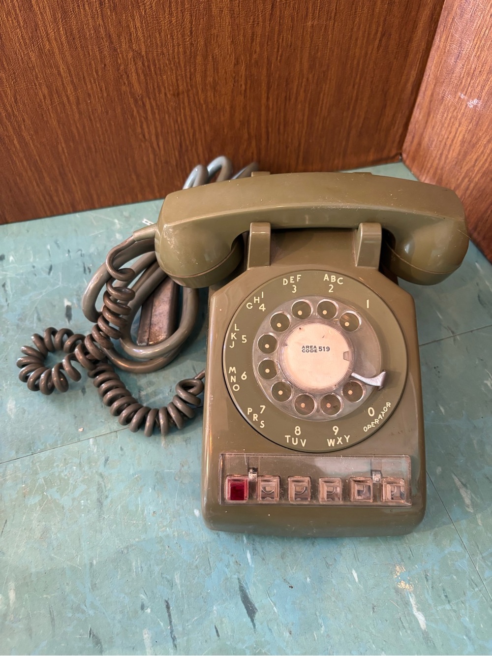 Vintage avocado green rotary office phone telephone